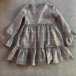 Girls' Plaid Ruffle Tiered Dress - Grey